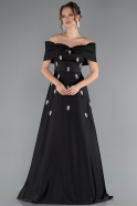 Robe de Soirée Longue Satin Noir ABU5015
