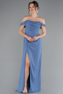 Robe de Soirée Longue Mousseline Indigo ABU4925