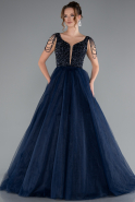 Robe De Fiançailles Grande Taille Longue Bleu Marine ABU5048
