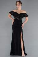 Robe de Soirée Longue Dantelle Noir ABU2261