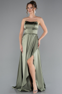 Robe de Soirée Longue Satin Kaki ABU5023