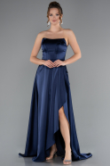 Robe de Soirée Longue Satin Bleu Marine ABU5023