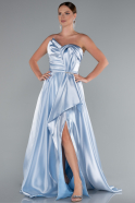 Robe De Soirée Satin Longue Bleu clair ABU4561