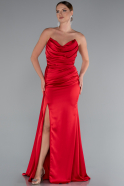 Robe De Soirée Satin Longue Rouge ABU4841