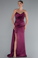 Robe De Soirée Satin Longue Prune ABU4841
