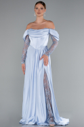 Robe de Soirée Longue Satin Bleu clair ABU5054
