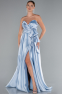 Robe De Soirée Satin Longue Bleu clair ABU3674