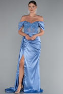 Robe De Soirée Satin Longue Indigo ABU6140