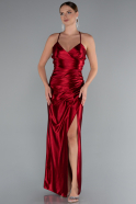 Robe De Soirée Satin Longue Rouge Bordeaux ABU2800