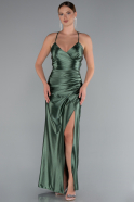Robe De Soirée Satin Longue Vert Pistache ABU2800