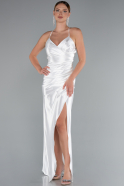 Robe De Soirée Satin Longue Blanc ABU2800
