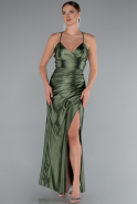 Robe De Soirée Satin Longue Kaki ABU2800