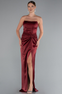 Robe De Soirée Satin Longue Rouge Bordeaux ABU3474