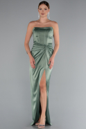Robe De Soirée Satin Longue Vert Pistache ABU3474
