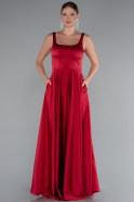Robe de Soirée Longue Satin Rouge Bordeaux ABU5059