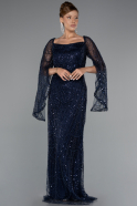 Robe de Soirée Longue Perlé Bleu Marine ABU5066
