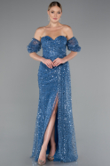 Robe de Soirée Longue Squameuse Indigo ABU5075