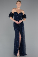 Robe de Soirée Longue Squameuse Bleu Marine ABU5075