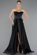 Robe de Soirée Longue Satin Noir ABU5064