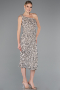 Robe De Soirée Midi Squameuse Beige ABK2377