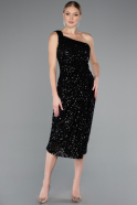 Robe De Soirée Midi Squameuse Noir ABK2377