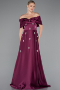 Robe De Soirée Satin Longue Prune ABU5015