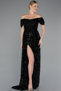 Robe de Soirée Longue Squameuse Noir ABU4843