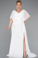 Robe De Soirée Grande Taille Mousseline Longue Blanc ABU4911