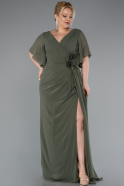 Robe De Soirée Grande Taille Mousseline Longue Kaki ABU4911