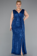Robe De Soirée Grande Taille Squameuse Longue Bleu Saxe ABU3194