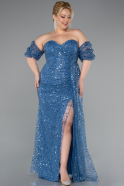 Robe De Soirée Grande Taille Longue Squameuse Indigo ABU5077
