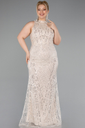 Robe de Soirée Grande Taille Longue Perlé Beige ABU5063