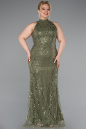 Robe de Soirée Grande Taille Longue Perlé Kaki ABU5063