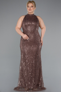 Robe de Soirée Grande Taille Longue Perlé Brun ABU5063