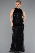 Robe de Soirée Grande Taille Longue Perlé Noir ABU5063