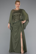 Robe De Soirée Grande Taille Longue Mousseline Kaki ABU5093