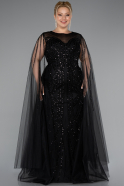 Robe De Fiançailles Grande Taille Longue Perlé Noir ABU5050