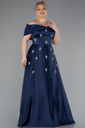 Robe Grande Taille Longue Satin Bleu Marine ABU5072