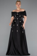 Robe Grande Taille Longue Satin Noir ABU5072