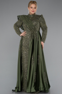 Robe Hijab Grande Taille Perlé Longue Kaki ABU5083