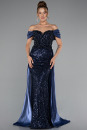 Robe de Soirée Longue Perlé Bleu Marine ABU5099