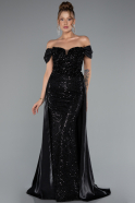 Robe de Soirée Longue Perlé Noir ABU5099