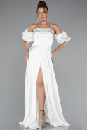 Robe de Soirée Longue Satin Blanc ABU5103