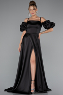 Robe de Soirée Longue Satin Noir ABU5103