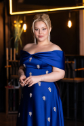 Robe Grande Taille Longue Satin Bleu Saxe ABU5072