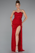 Robe De Soirée Perlé Longue Rouge ABU4871