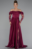 Robe de Soirée Longue Satin Prune ABU6356