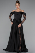 Robe De Soirée Satin Longue Noir ABU5054