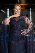 Robe De Fiançailles Grande Taille Longue Perlé Bleu Marine ABU5050