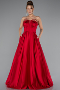 Robe de Soirée Longue Satin Rouge ABU5105